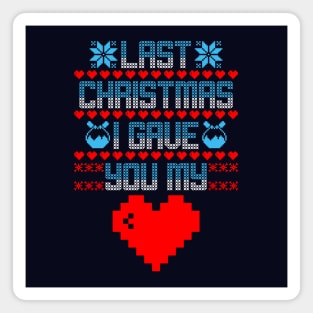 Funny 80's Heart Pixel Art Inspired Ugly Christmas Sweater Magnet